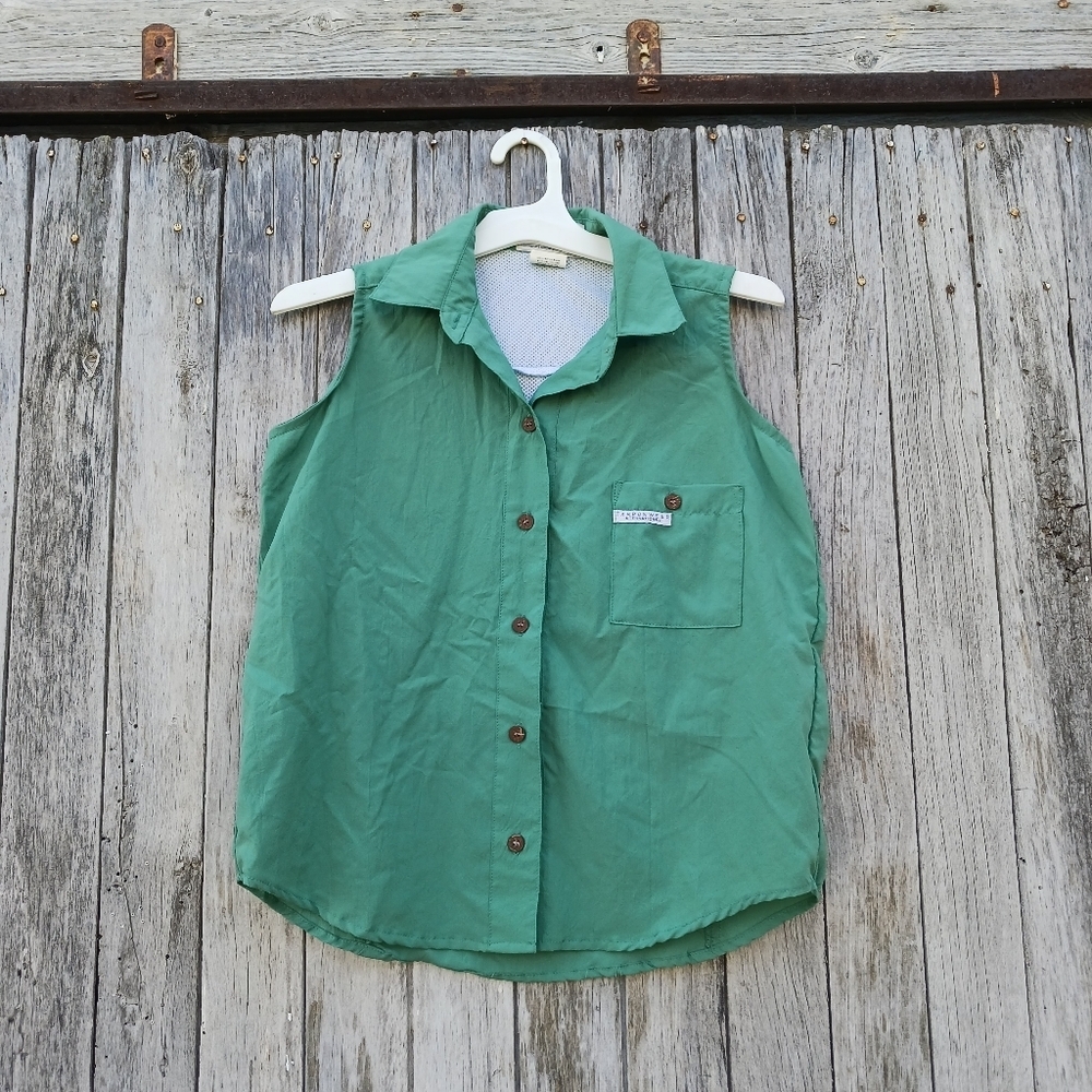 Tarponwear Womens Sz S Sleeveless Button Down Fishing Shirt Green